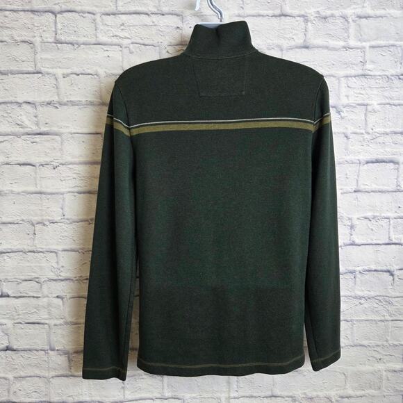 Banana Republic Sweater Mens Size Medium 1/4 Zip Mock Neck Green Stripe - Picture 2 of 12